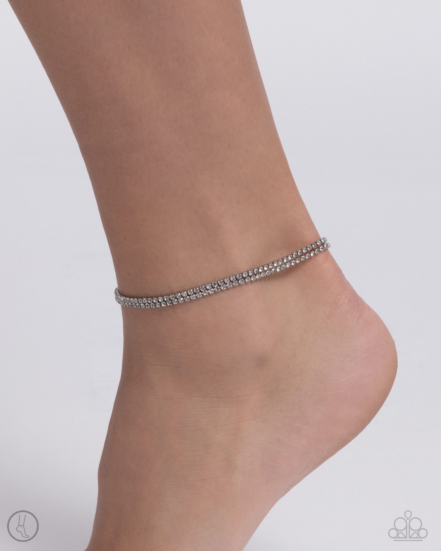 Dainty Declaration - White Rhinestone Paparazzi Anklet