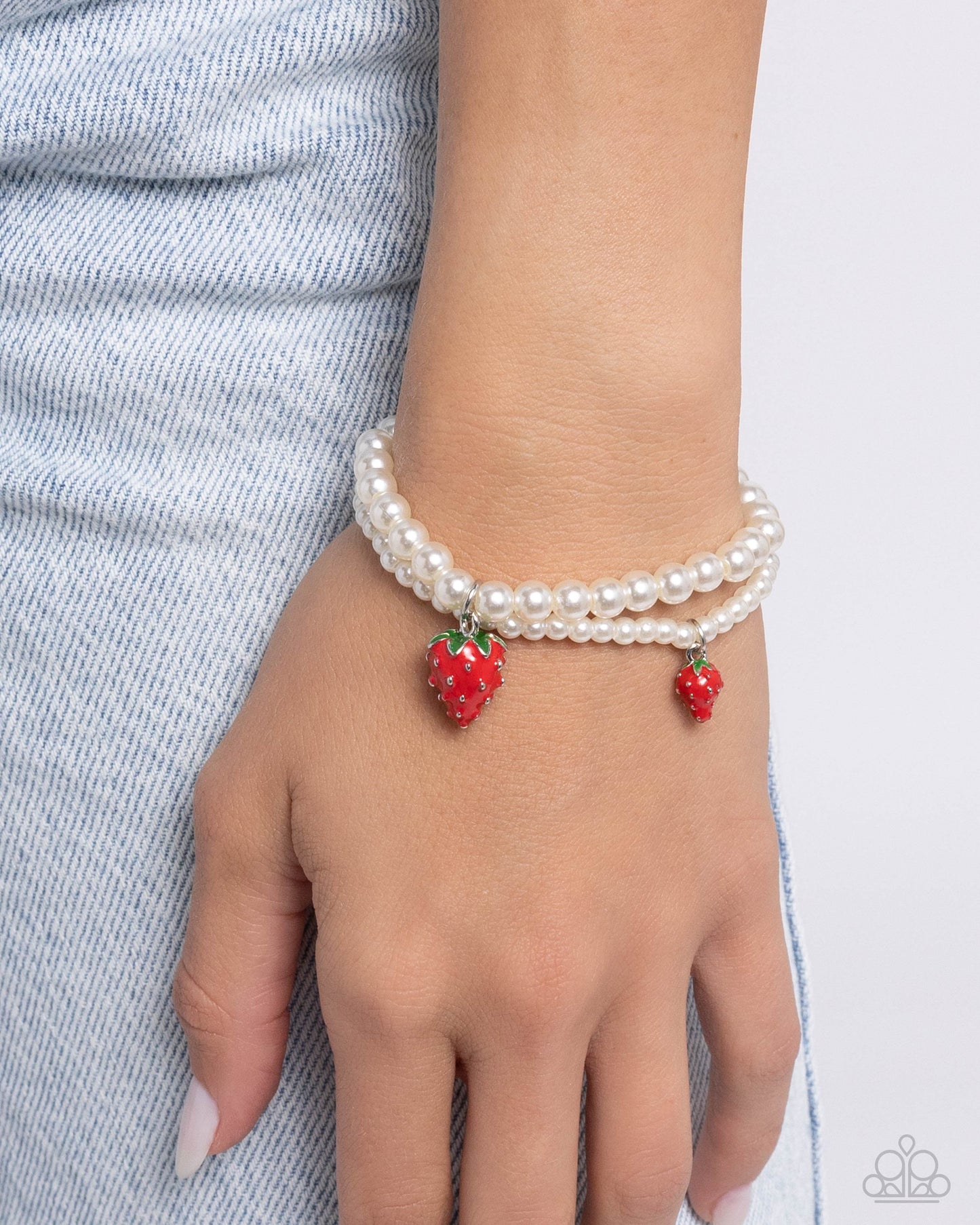 Strawberry Season - Red Strawberry Charms & White Pearls Paparazzi Stretch Bracelets