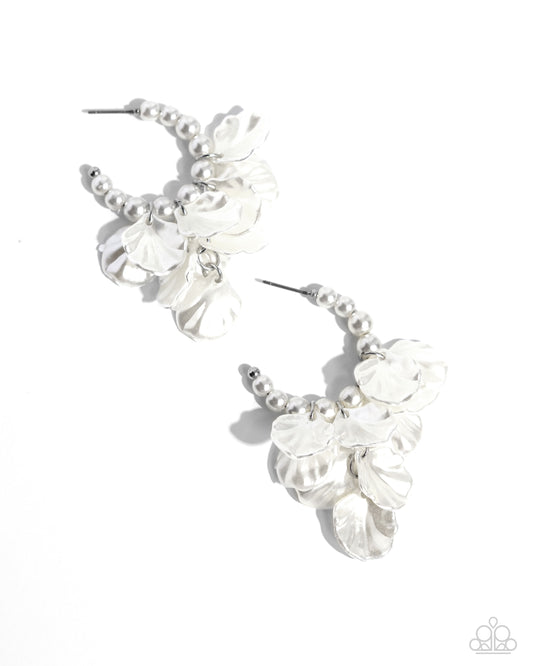 Frilly Feature - White Pearl Petals & White Pearl Hoop Paparazzi Earrings