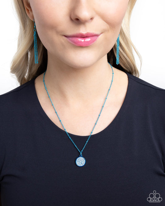 Bejeweled Basic - Blue Chain/White Rhinestone Encrusted Pendant Paparazzi Necklace & matching earrings