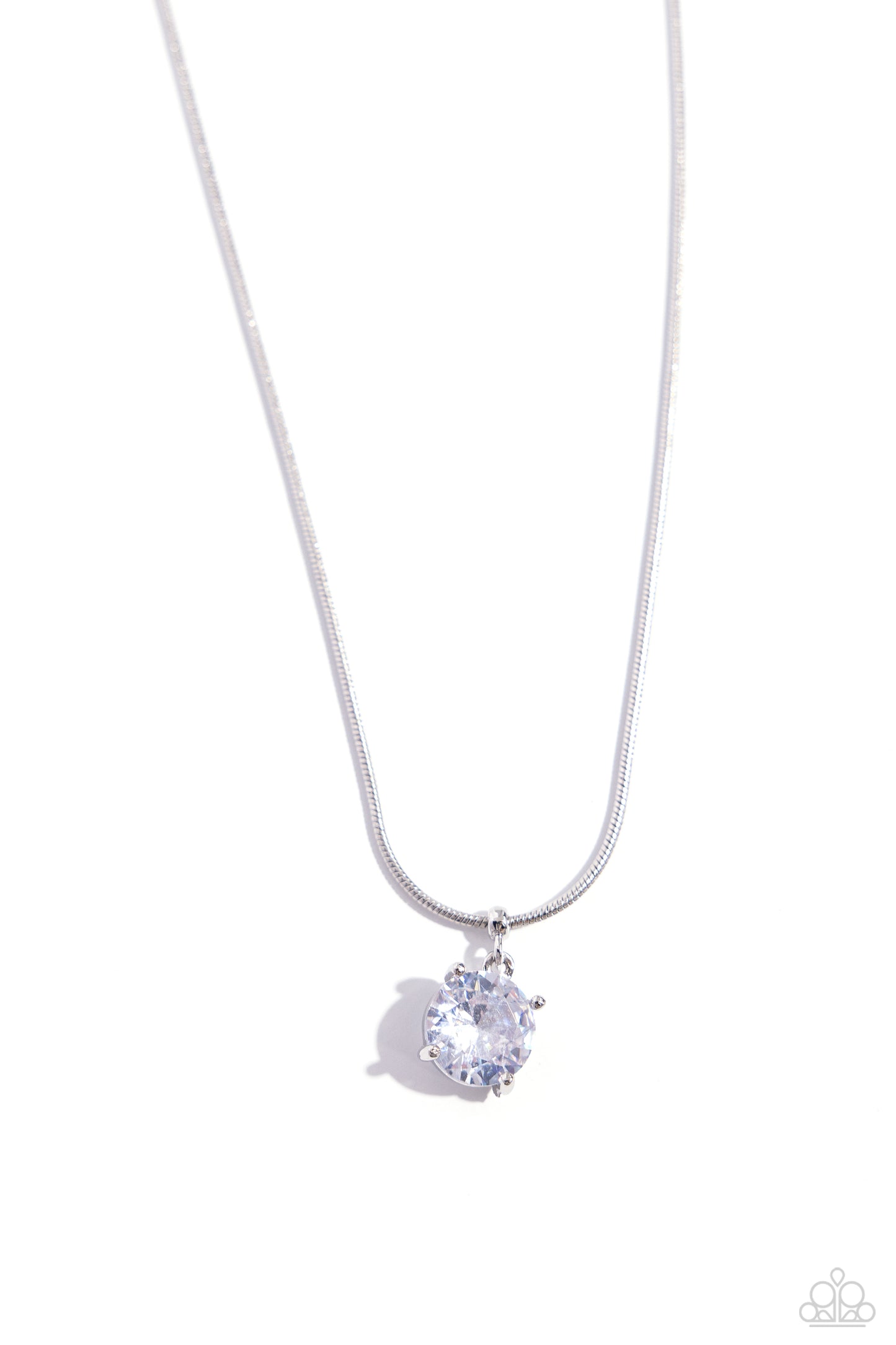 Pronged Premiere - White Faceted Gem Pendant Paparazzi Necklace & matching earrings