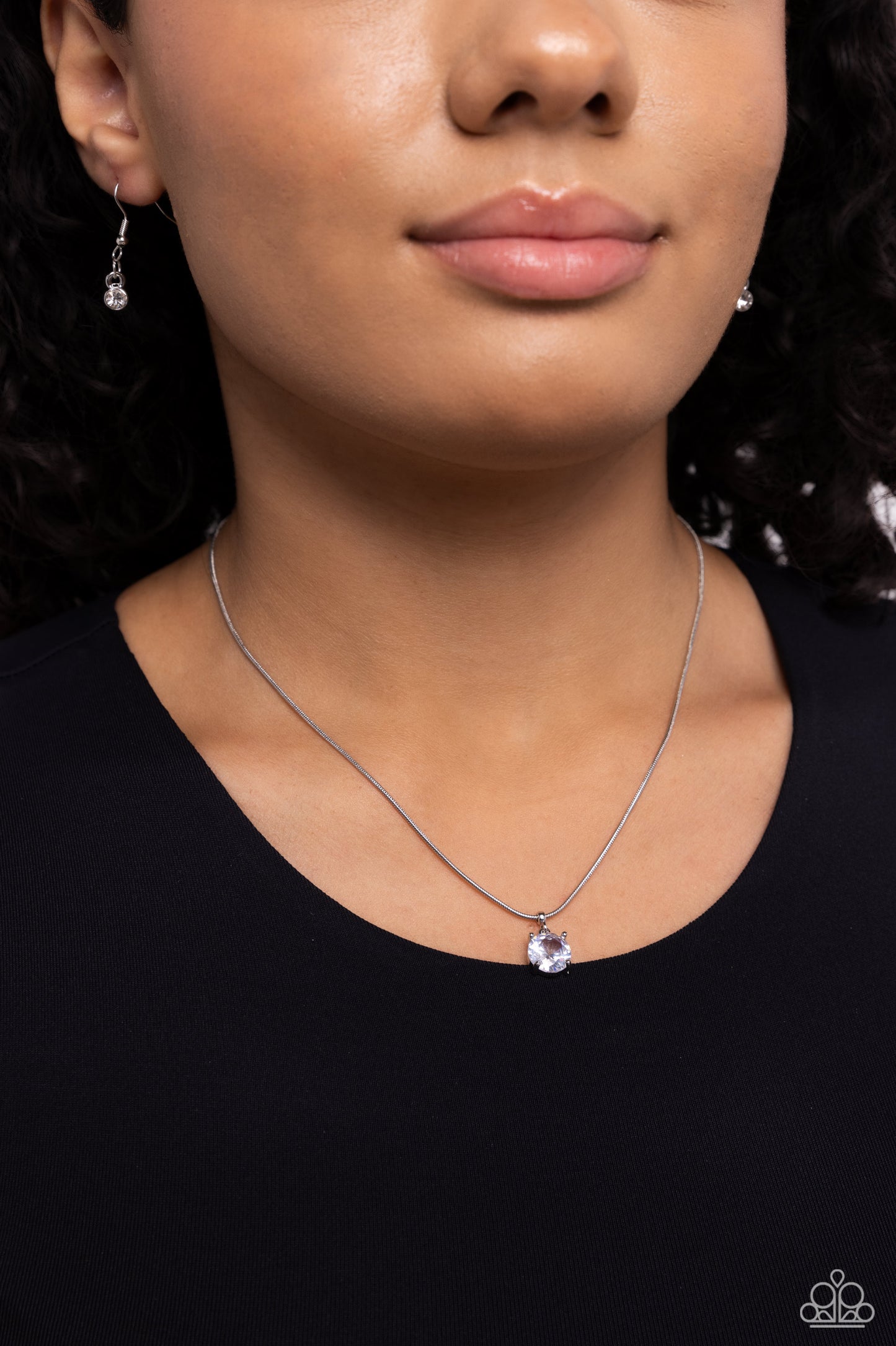 Pronged Premiere - White Faceted Gem Pendant Paparazzi Necklace & matching earrings