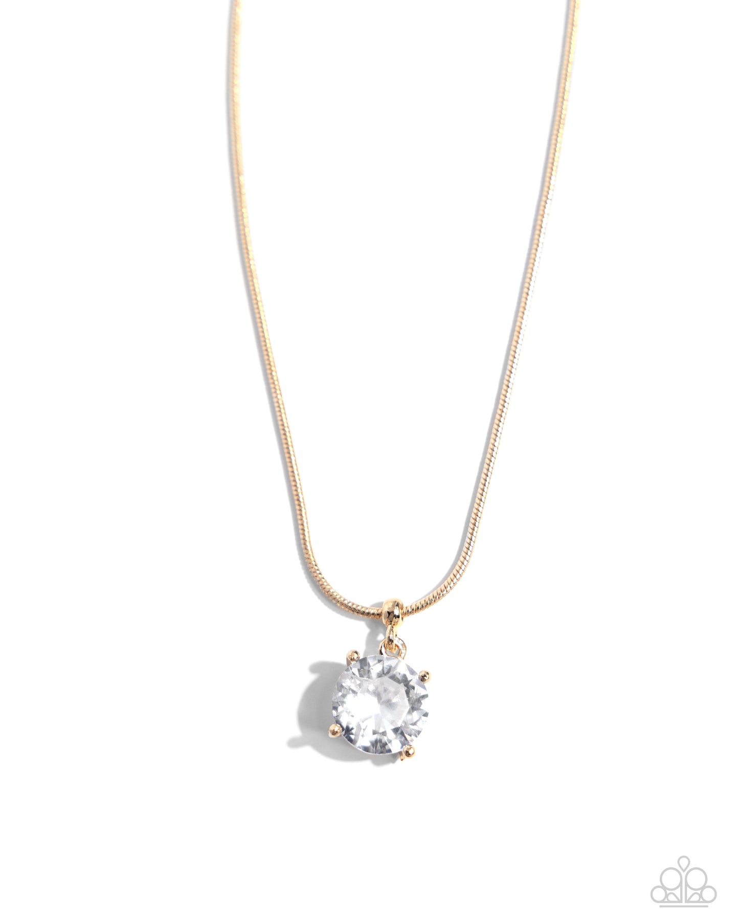 Pronged Premiere - Gold Snake Chain/White Gem Pendant Paparazzi Necklace & matching earrings