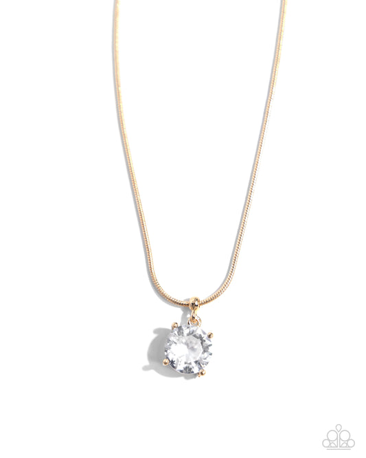 Pronged Premiere - Gold Snake Chain/White Gem Pendant Paparazzi Necklace & matching earrings