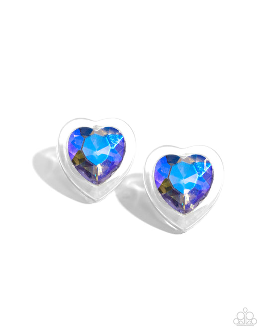 Heart-Pounding Haute - Purple UV Heart Gem/Clear Frame Paparazzi Earrings