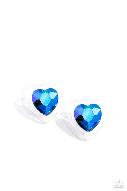 Heart-Pounding Haute - Green UV Heart Gem Paparazzi Earrings