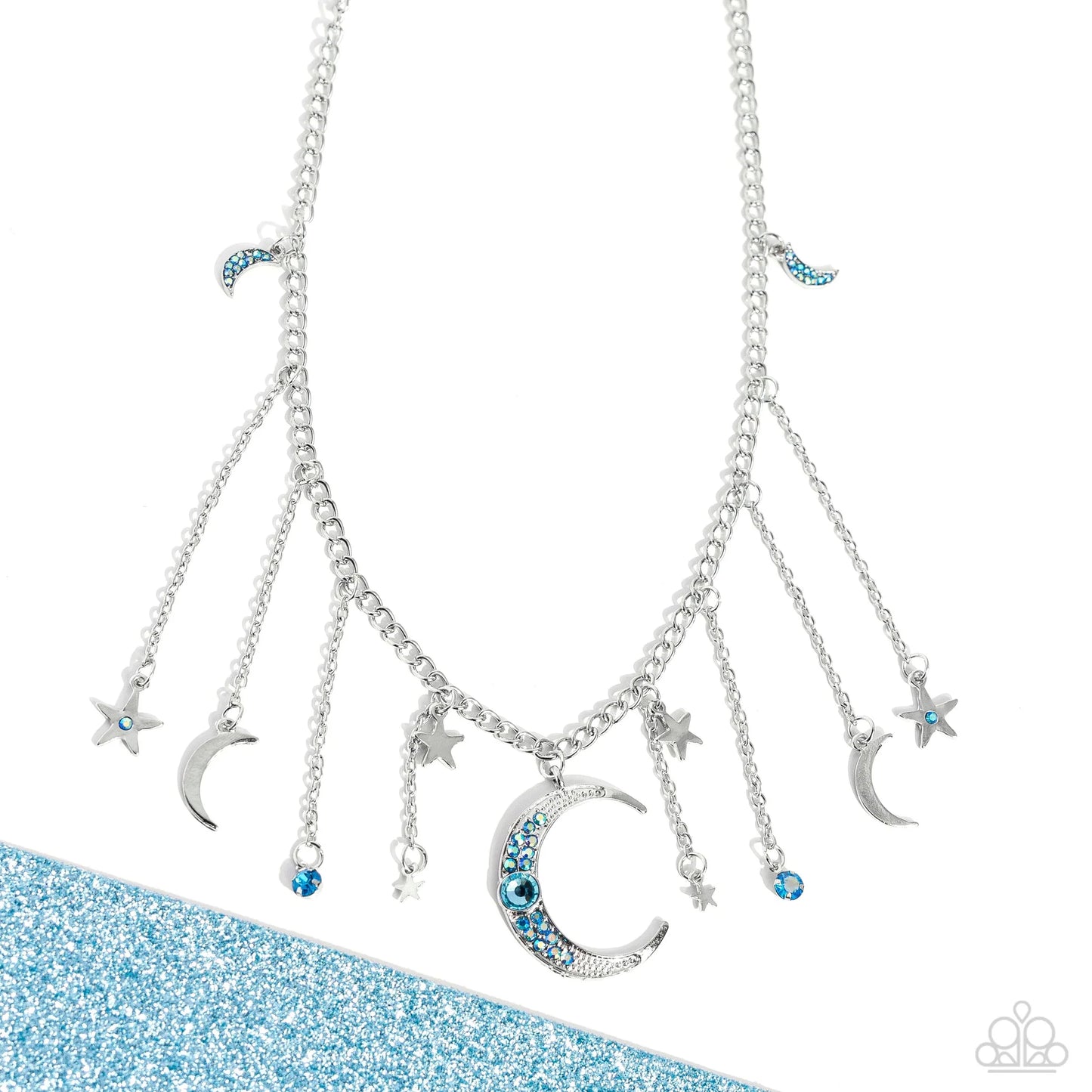 Stellar Selection - Blue Rhinestone Encrusted Astral Charms Paparazzi Necklace & matching earrings