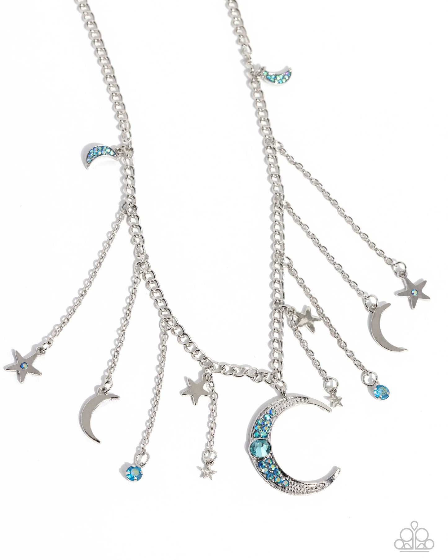 Stellar Selection - Blue Rhinestone Encrusted Astral Charms Paparazzi Necklace & matching earrings