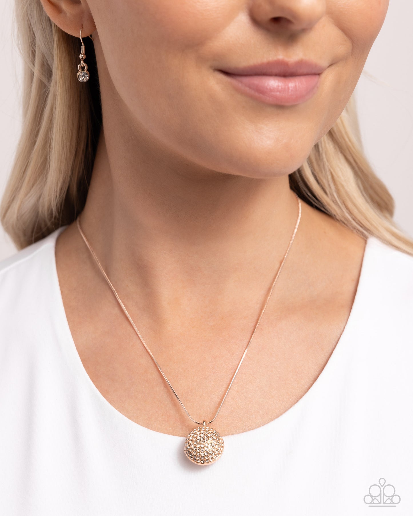 Bedazzled Bravado - Rose Gold Sphere Pendant Paparazzi Necklace & matching earrings