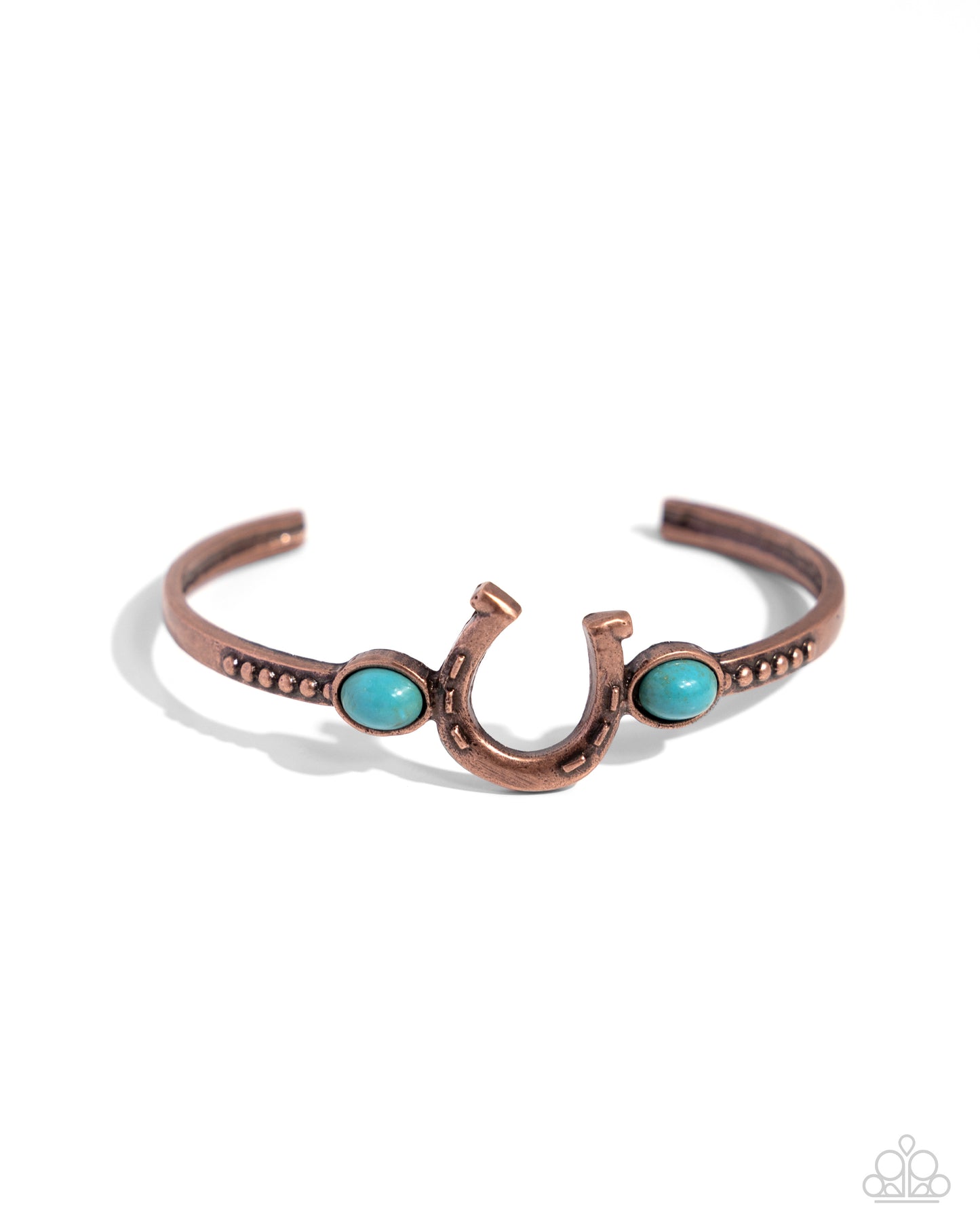 Horseshoe Habit - Copper Studded Horseshoe Cuff & Turquoise Stones Paparazzi Bracelet