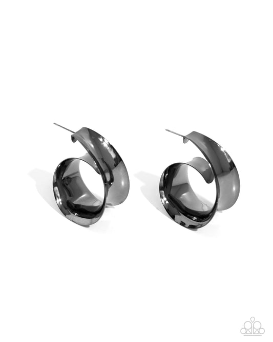 Curly Cadence - Gunmetal Curled Bar Paparazzi Hoop Earrings