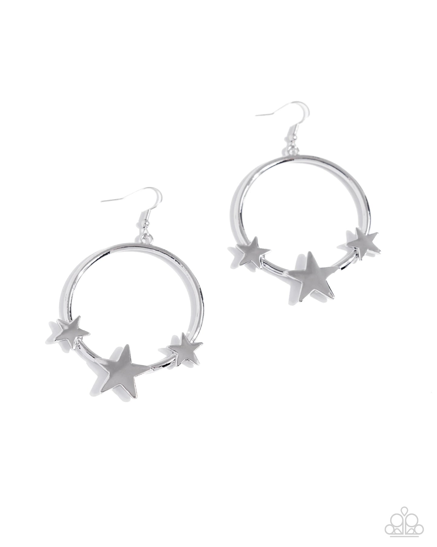 Let Sparkle Ring! - Silver Stars Encrusted Paparazzi Earrings