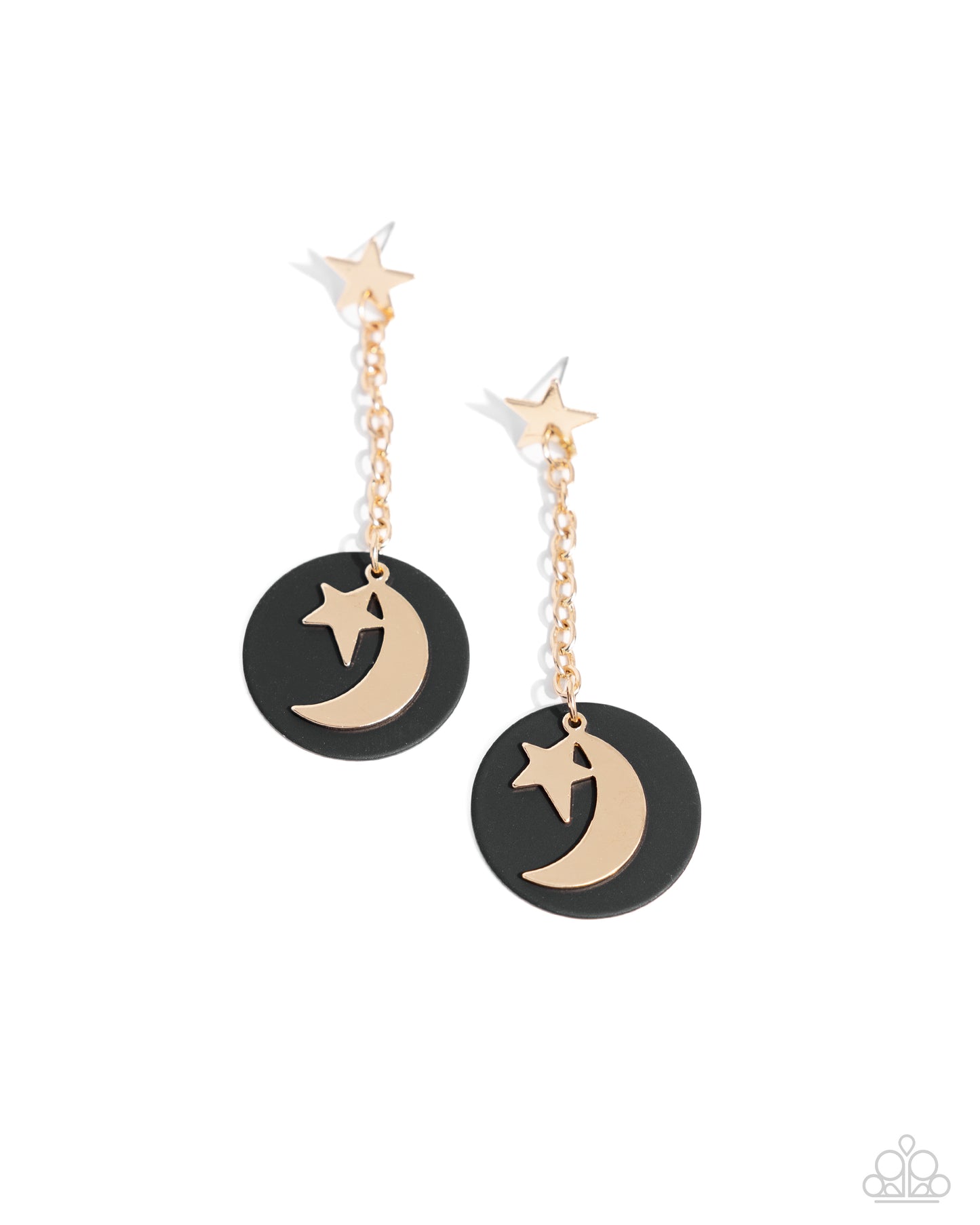 Celestial Change - Gold Moon/Star & Black Disc Paparazzi Earrings