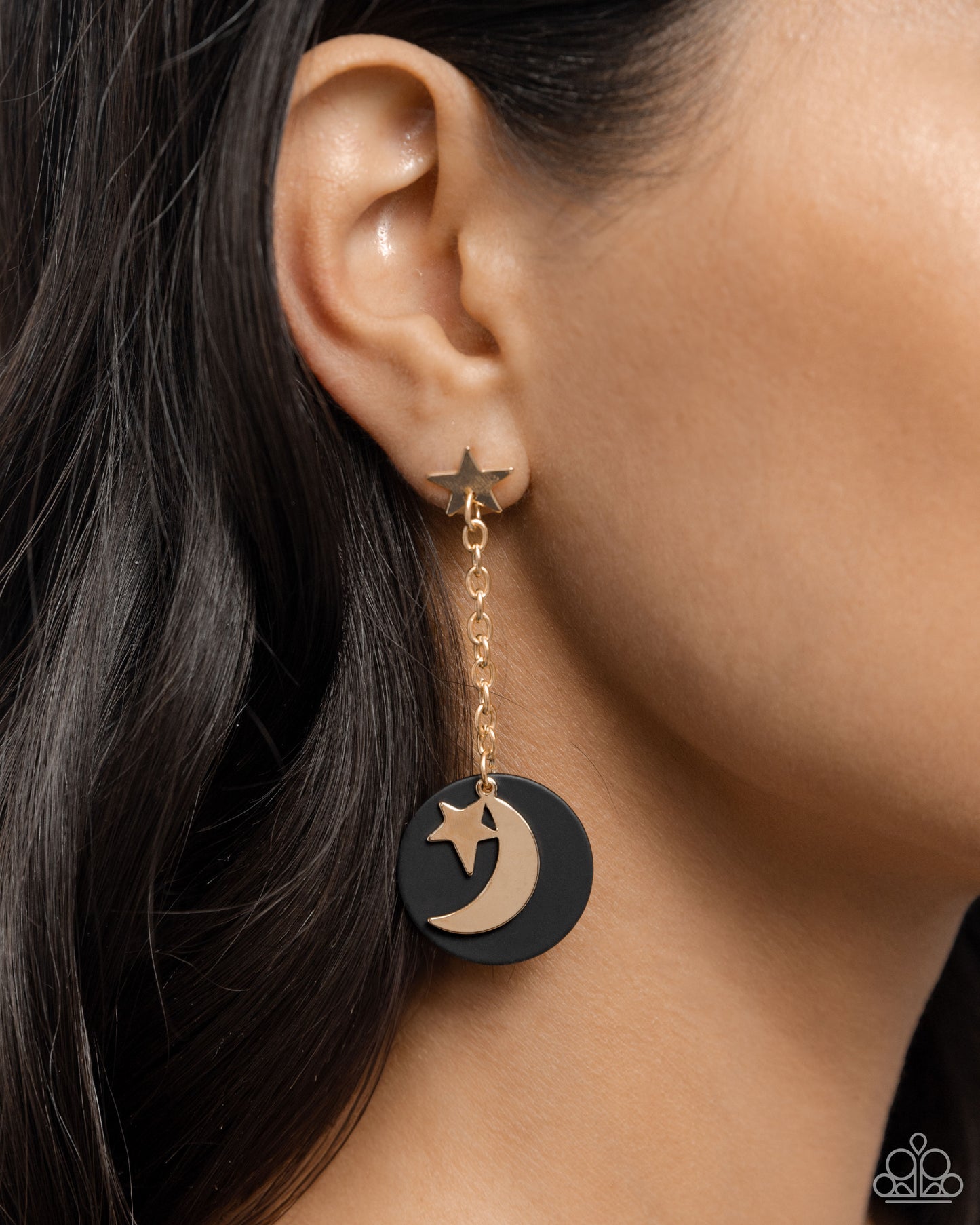 Celestial Change - Gold Moon/Star & Black Disc Paparazzi Earrings