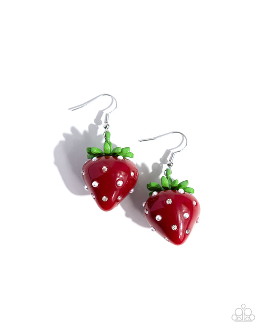 Strawberry Sentiment - Red & Green Strawberry Paparazzi Earrings