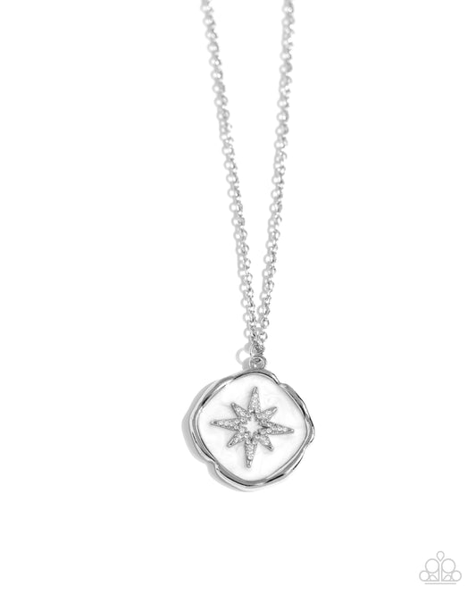 Soaring Stars - White Pearl/3-D Star Pendant Paparazzi Necklace & matching earrings