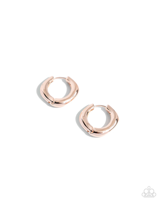 Monochromatic Makeover - Rose Gold Abstract Hinge Hoop Paparazzi Earrings