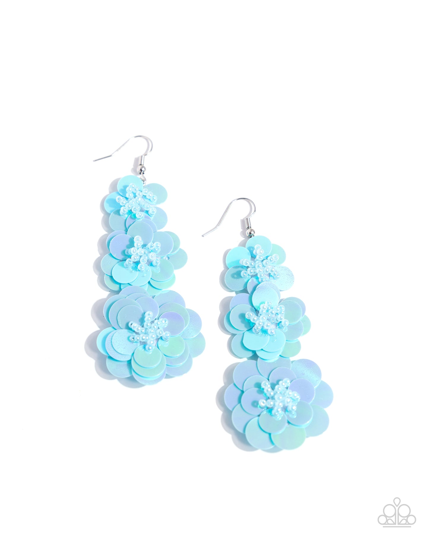 Beaded Bouquet - Blue Iridescent Sequin Flowers Paparazzi Earrings