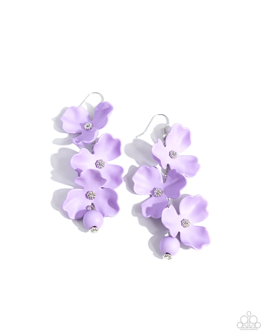 Plentiful Petals - Purple Acrylic Flowers & Silver Chain Paparazzi Earrings