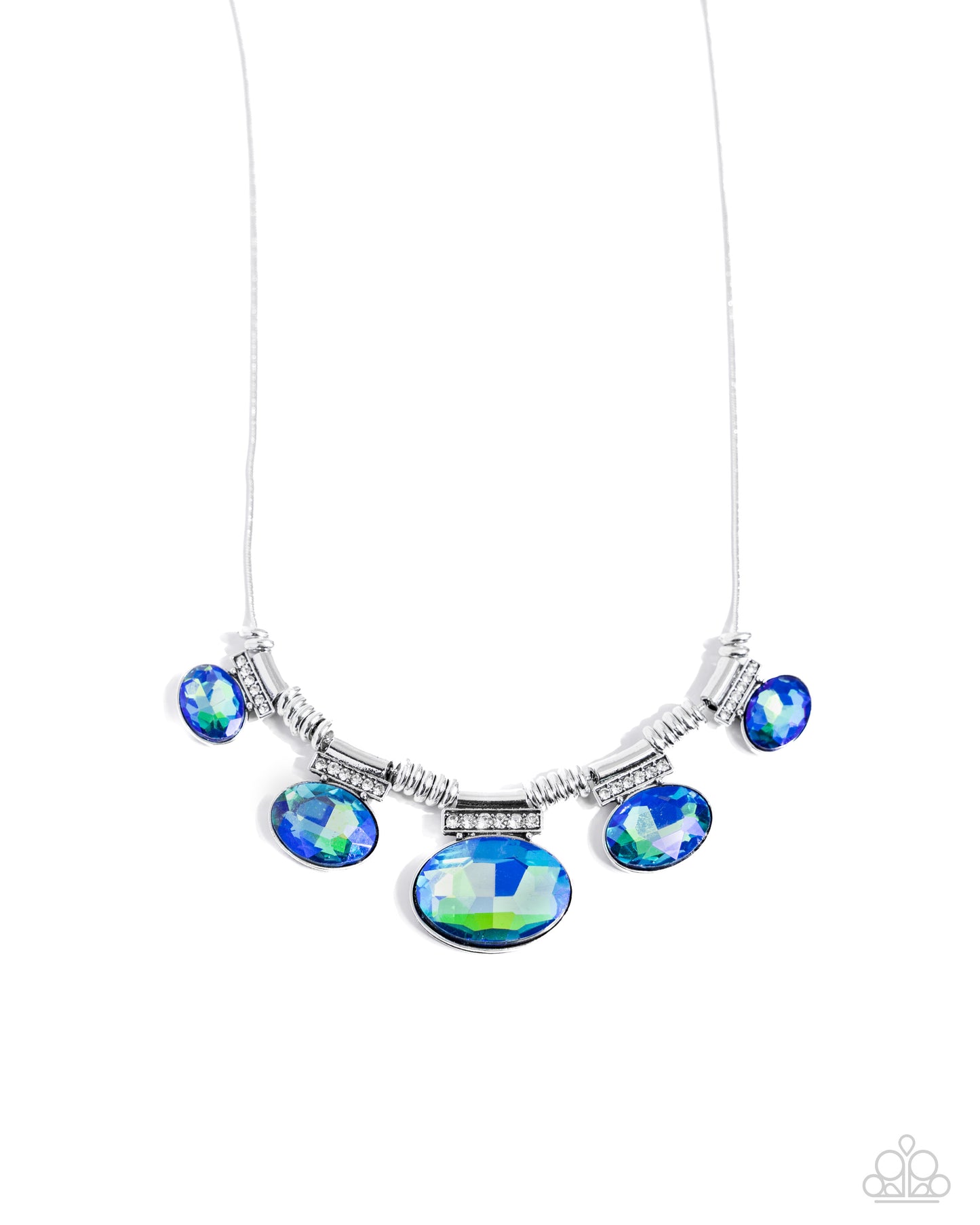 Socialite Status - Green UV Oval Gems/Silver Snake Chain Paparazzi Necklace & matching earrings