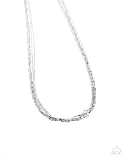 Dainty Dare - Silver Ball-and-Bar Chain Paparazzi Necklace & matching earrings