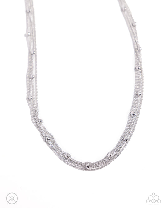 Satellite Strands - Silver Satellite Chains Paparazzi Choker Necklace & matching earrings