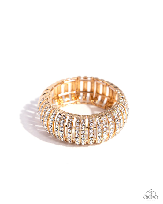 Appealing A-Lister - Gold Curved Bars/White Gems Paparazzi Stretch Bracelet