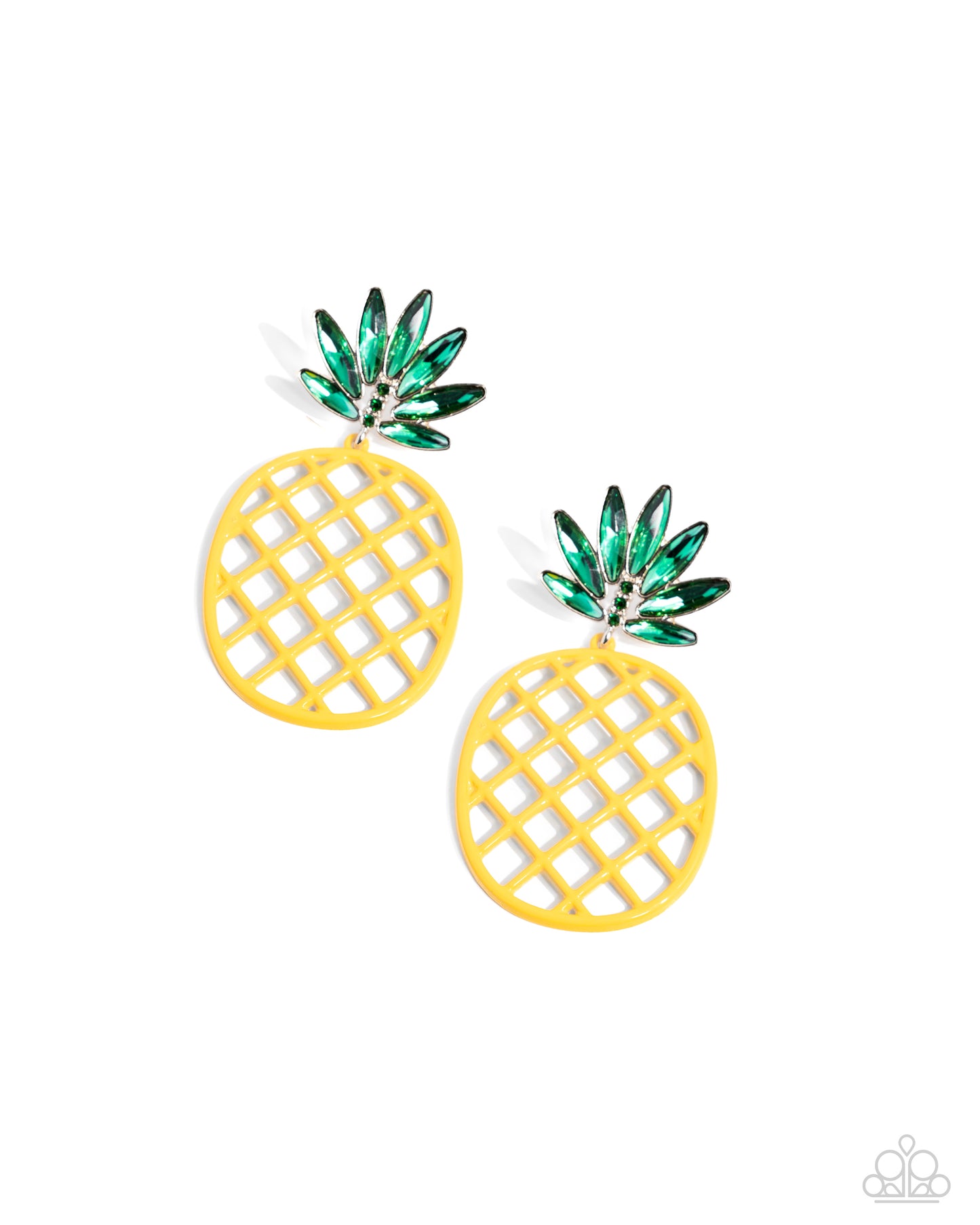 Pineapple Passion - Yellow Oversized Pineapple/Green Oval Gems Paparazzi Earrings