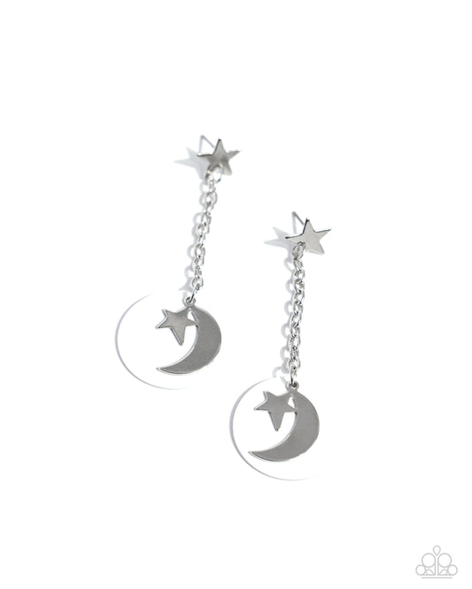 Celestial Change - White-Painted Disc/Silver Crescent Moon/Silver Star Paparazzi Earrings