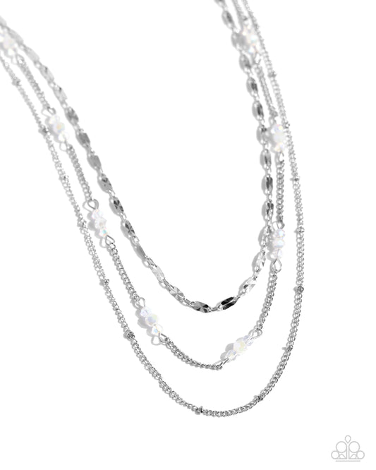 Luxe Layers - White/Iridescent Beaded Paparazzi Necklace & matching earrings