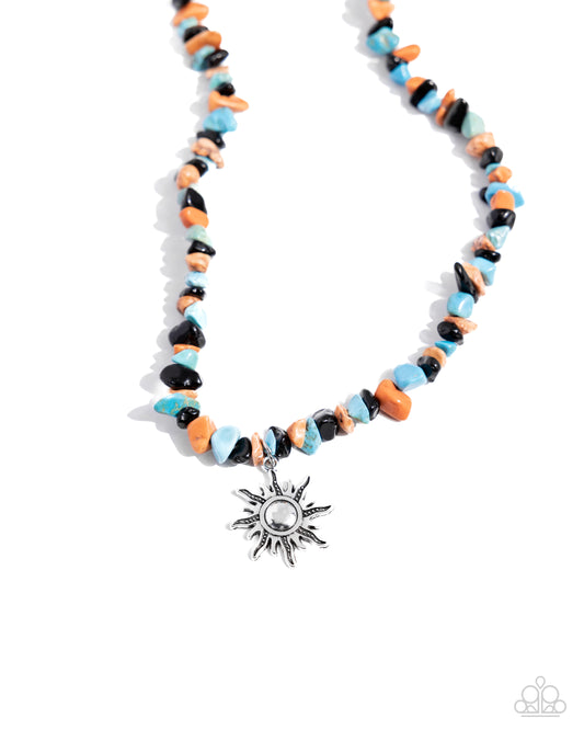 Dancing In The Sunlight - Black, Orange, Green, Turquoise Stone Pebbles Urban Necklace
