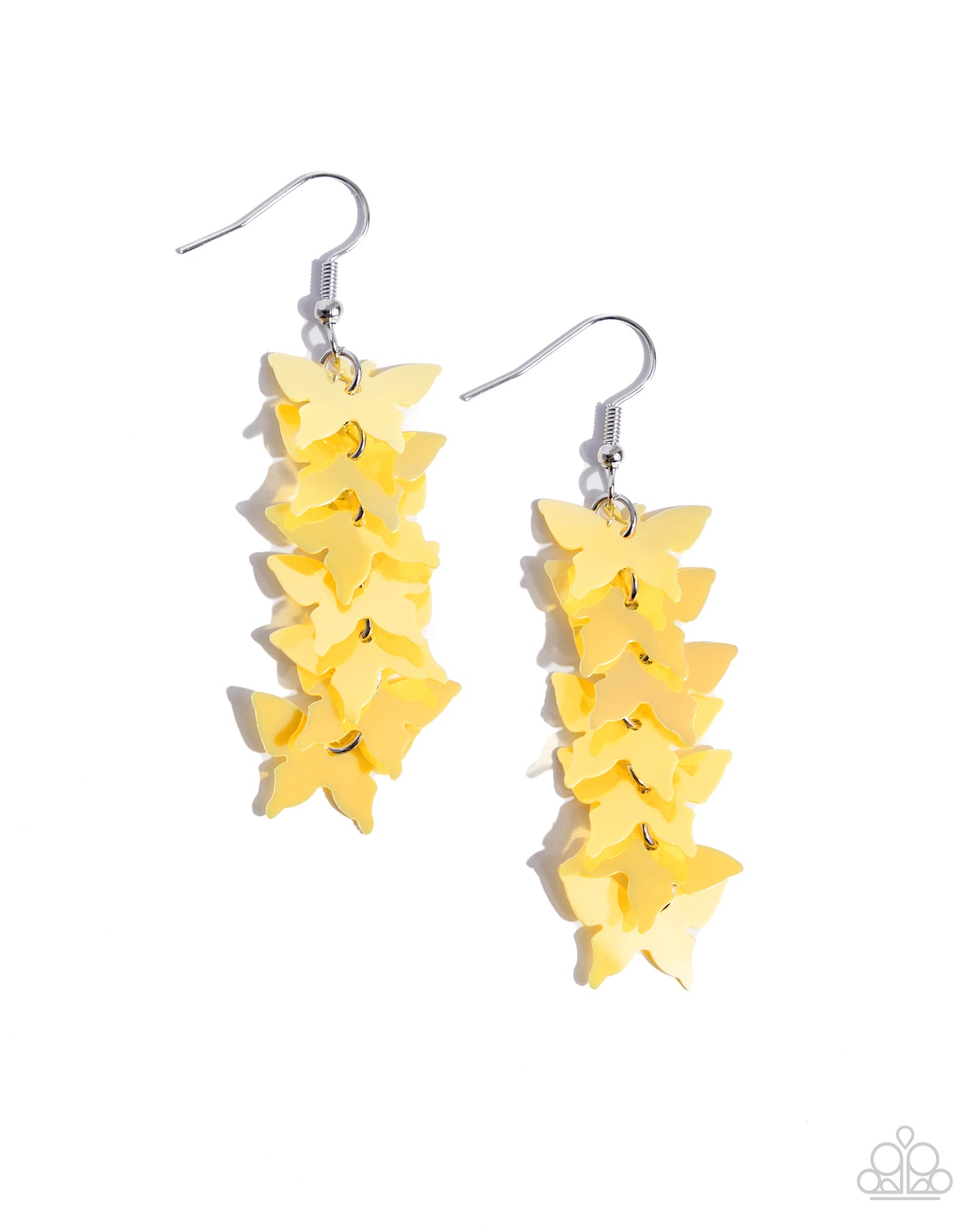 Aerial Ambiance - Yellow Reflective Sheen Butterfly Paparazzi Earrings