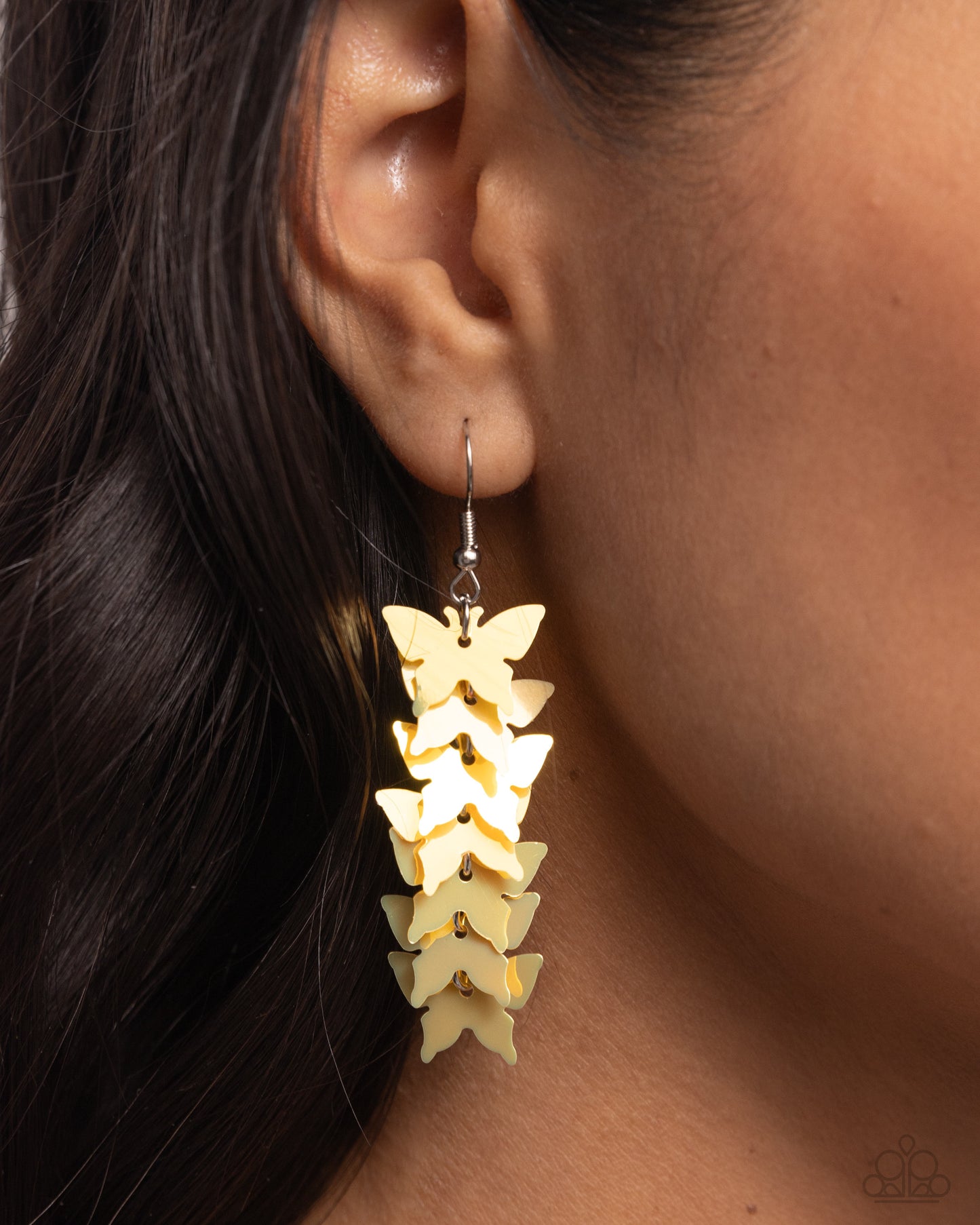 Aerial Ambiance - Yellow Reflective Sheen Butterfly Paparazzi Earrings