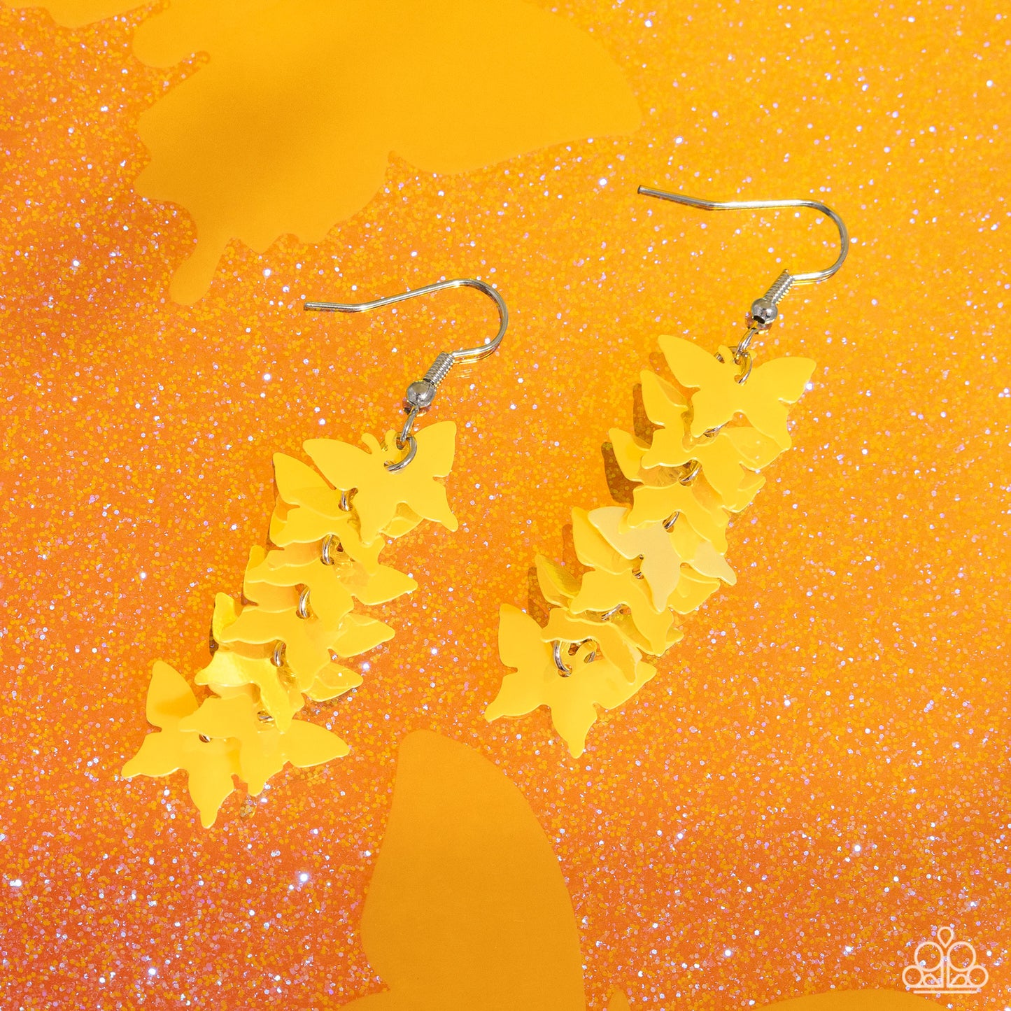 Aerial Ambiance - Yellow Reflective Sheen Butterfly Paparazzi Earrings