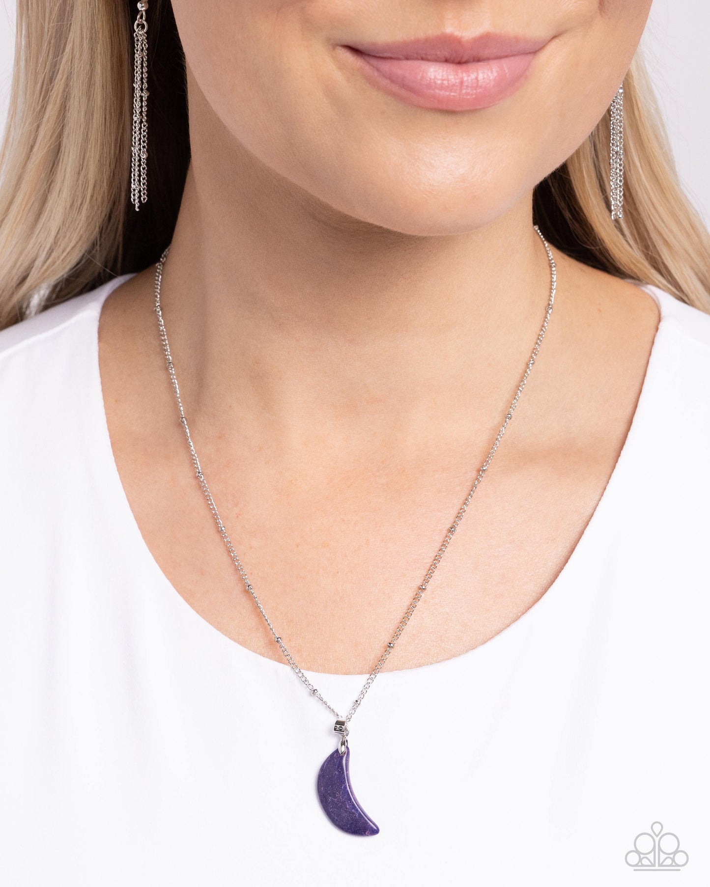 Lunar Lesson - Purple Crescent Moon Stone Pendant Paparazzi Necklace & matching earrings