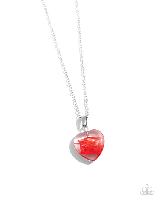 HEART Exhibition - Red Swirl/Clear Heart Pendant Paparazzi Necklace & matching earrings