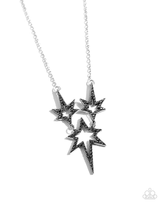 Explosive Exhibit - Silver Stars/Hematite Rhinestones Paparazzi Necklace & matching earrings