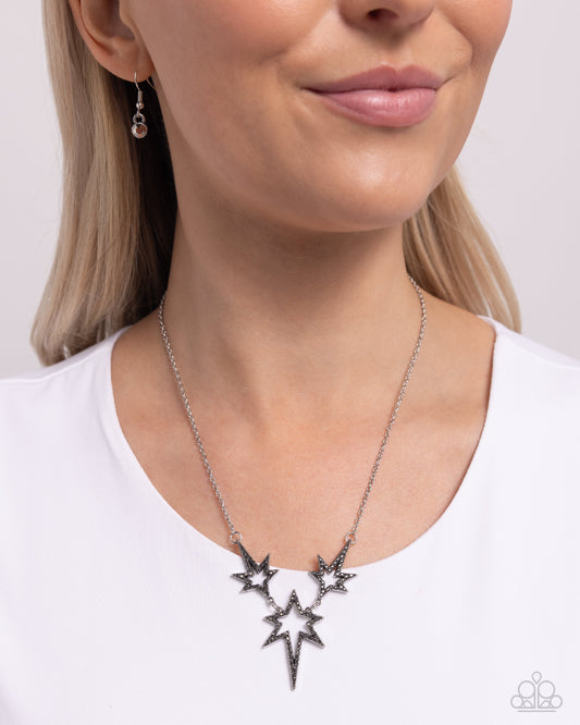 Explosive Exhibit - Silver Stars/Hematite Rhinestones Paparazzi Necklace & matching earrings