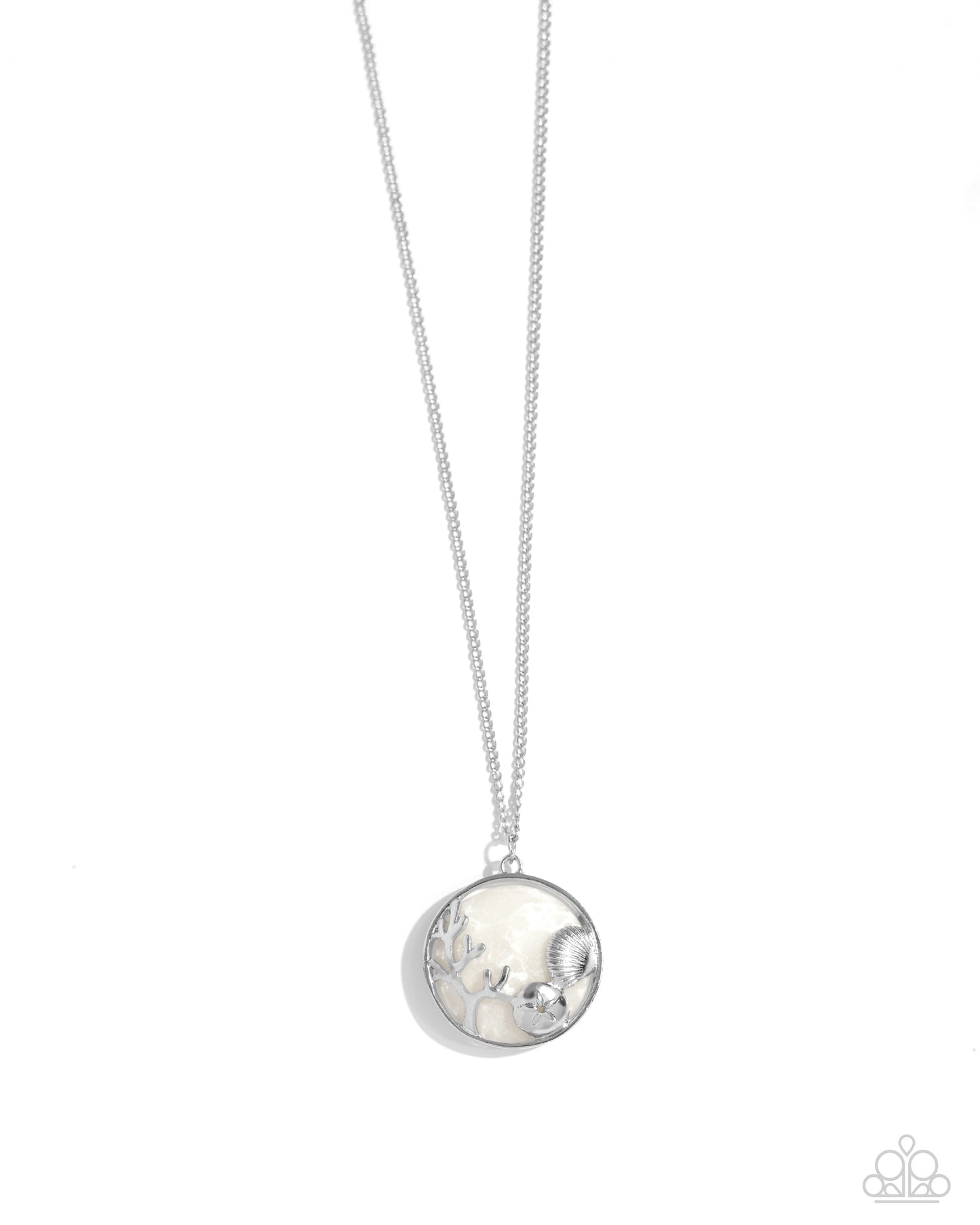 Opulent Ostentation - White Stone/Silver Ocean-Inspired Charms Pendant Paparazzi Necklace & matching earrings