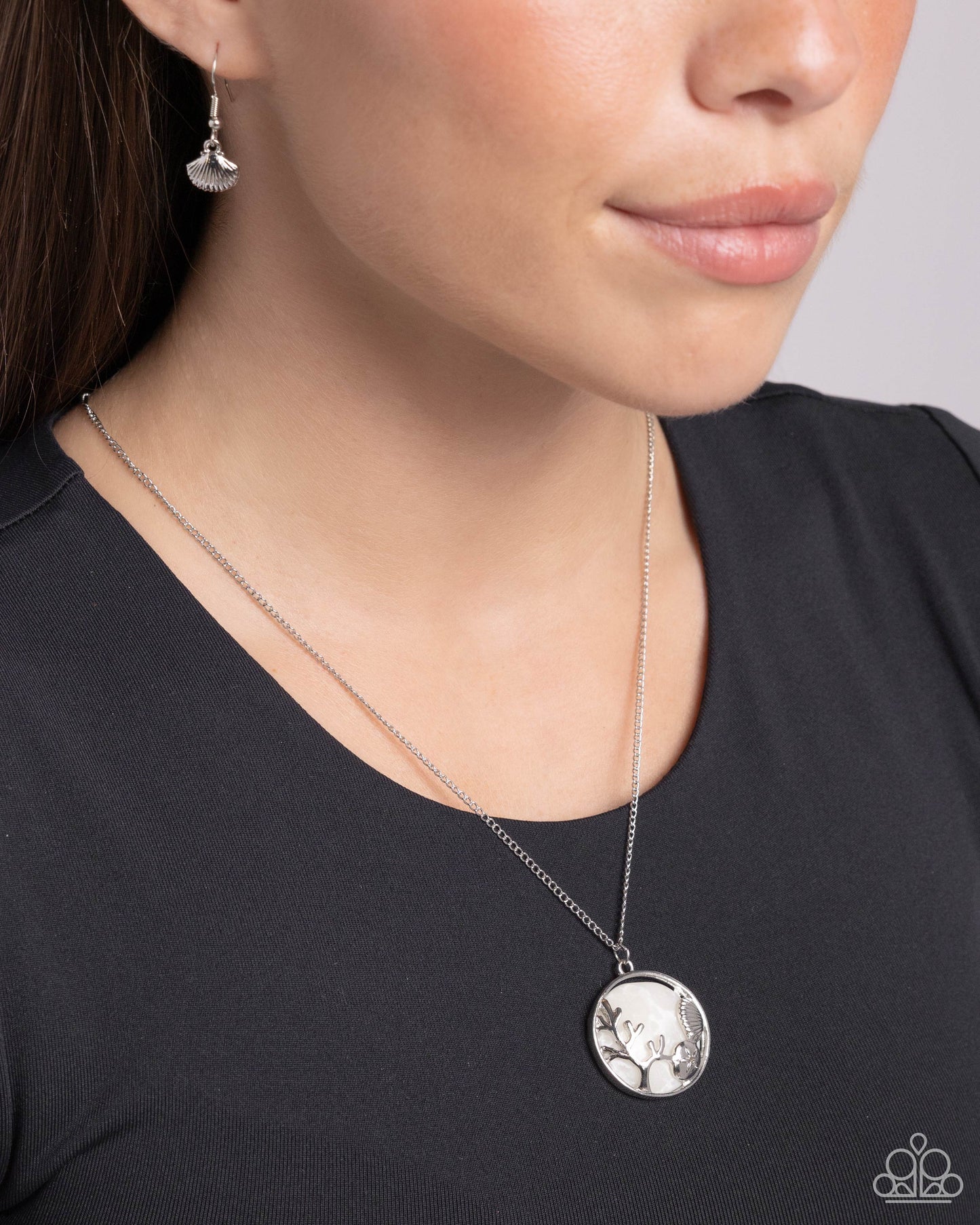 Opulent Ostentation - White Stone/Silver Ocean-Inspired Charms Pendant Paparazzi Necklace & matching earrings