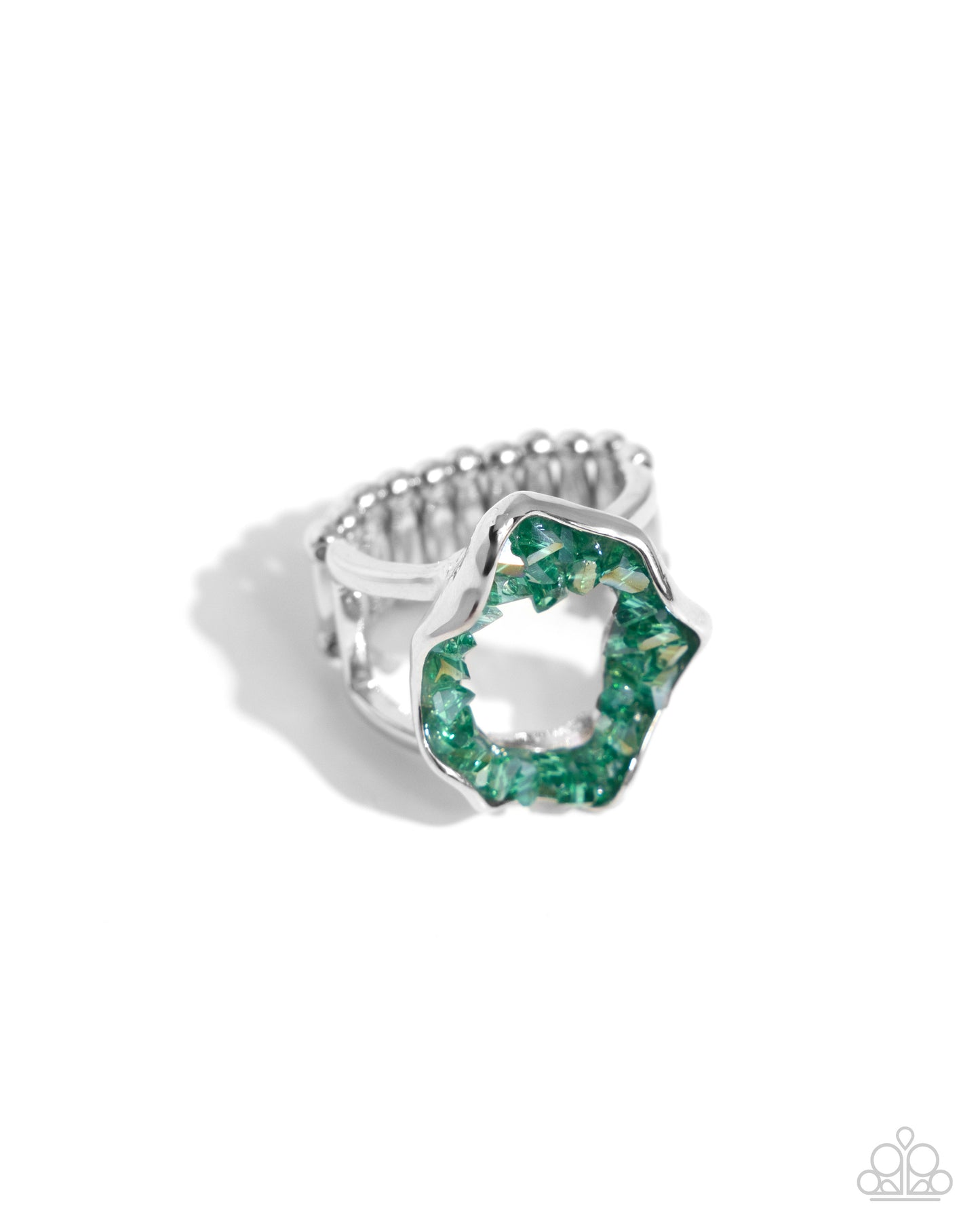 Geode Grace - Green Faux Crystals/Abstract Silver Frame Paparazzi Ring