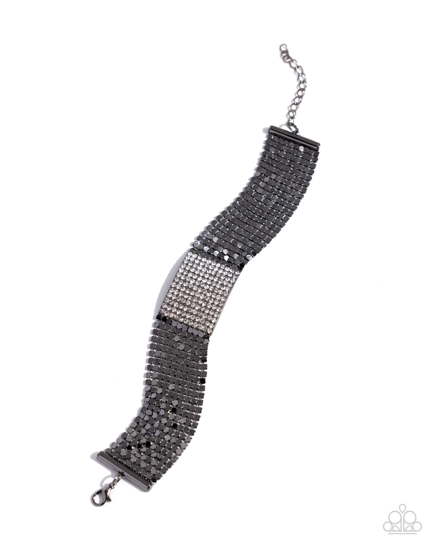 Disco Dame - Gunmetal Sequins & White Rhinestone Encrusted Pendant Paparazzi Adjustable Bracelet