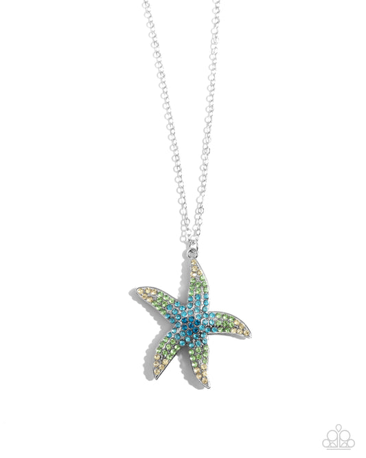 Starfish Staycation - Blue Ombre Rhinestone Starfish Pendant Paparazzi Necklace & matching earrings