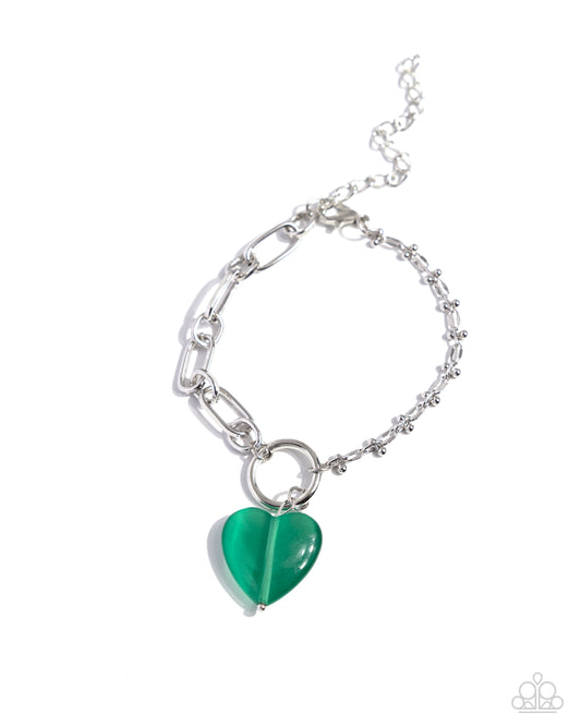 HEART Restoration - Green Cat's Eye Heart Pendant Paparazzi Adjustable Bracelet