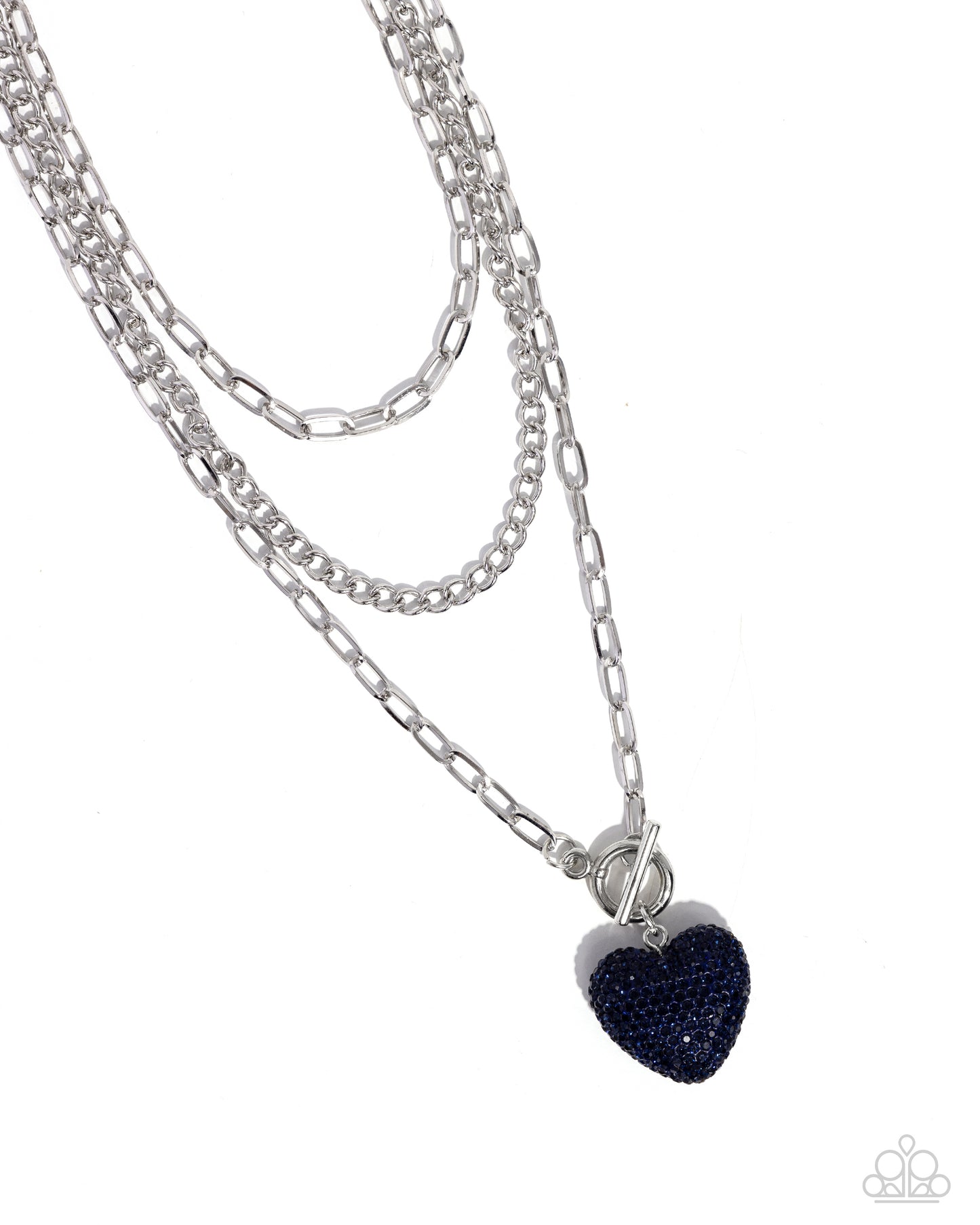 HEART Gallery - Blue Beaded Heart Charm/Mismatched Silver Chain Paparazzi Necklace & matching earrings