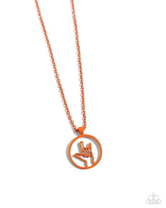 Abstract ASL - Orange ASL "I Love You" Sign Pendant Paparazzi Necklace & matching earrings