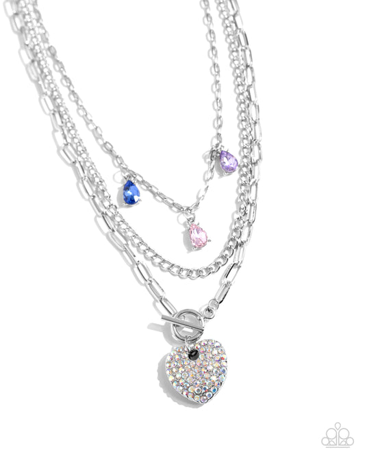 HEART History - Multi Iridescent Rhinestone Heart Pendant Paparazzi Necklace & matching earrings