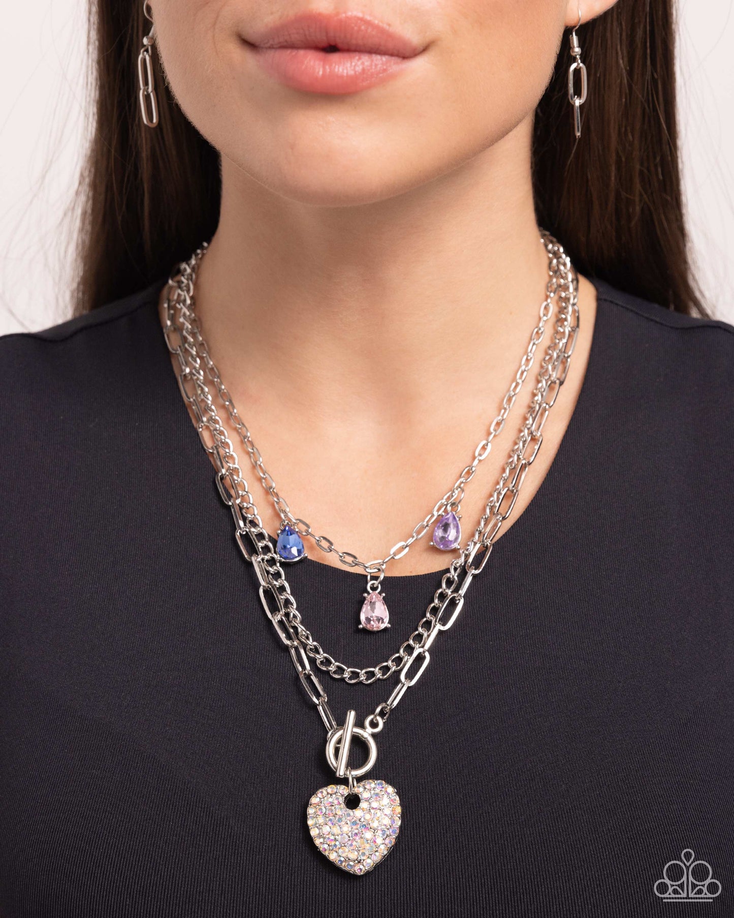 HEART History - Multi Iridescent Rhinestone Heart Pendant Paparazzi Necklace & matching earrings