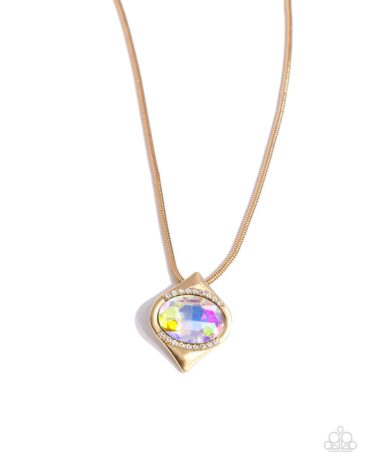 Motivated Maverick - Gold Snake Chain/Iridescent Oval Gem Paparazzi Necklace & matching earrings