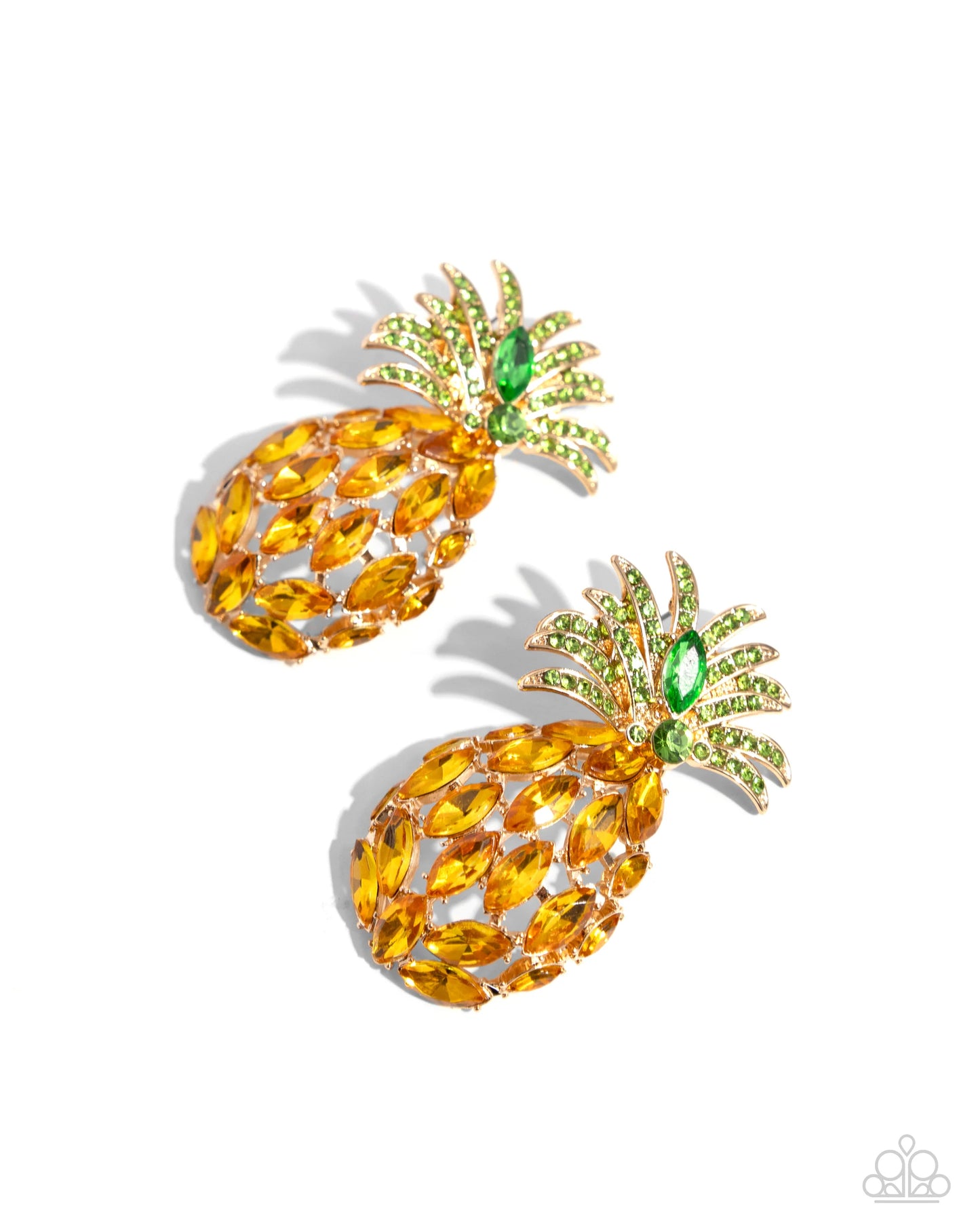 Pineapple Pizzazz - Yellow & Green Rhinestone Pineapple Paparazzi Post Earrings